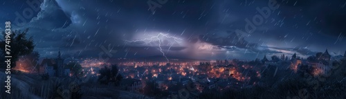 A symphony of lightning illuminates the sky above a sleeping city. photo