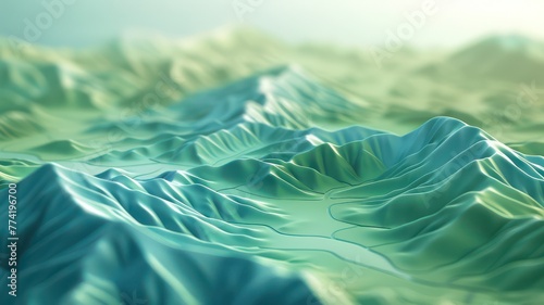 Shiny 3d landscape with elevation lines created with Generative AI