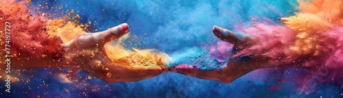 Colorful Cascade  Hands Scatter Holi Powder into the Air in Celebration