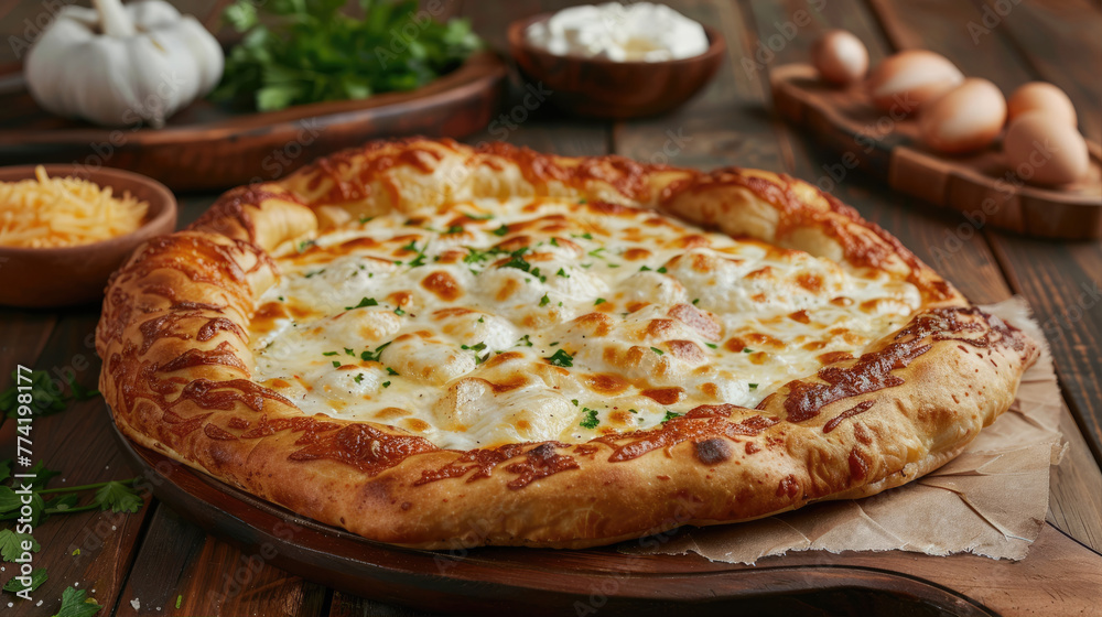 Khachapuri with cheese. Traditional dish of Georgia Khachapuri with cheese. Traditional dish of Georgia