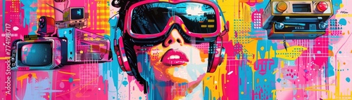 Vibrant Retro Pop Art Collage with Female Figure