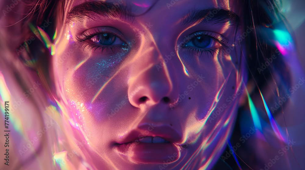 Holographic Beauty Portrait. Generative AI Holographic Beauty Portrait. Generative AI