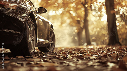 A real photo edited in sepia tones showcasing a car parked at an outdoor lot, with autumn foliage in the background, conveying a sense of change and renewal in the automotive industry