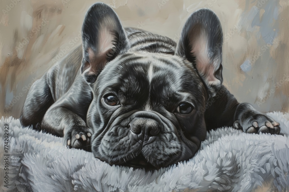 Adorable French Bulldog Puppies on gray prom cushion
