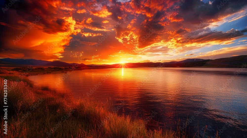 Dramatic sunset with vivid orange and red hues