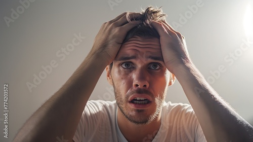 Stressed Man with Hands in Hair