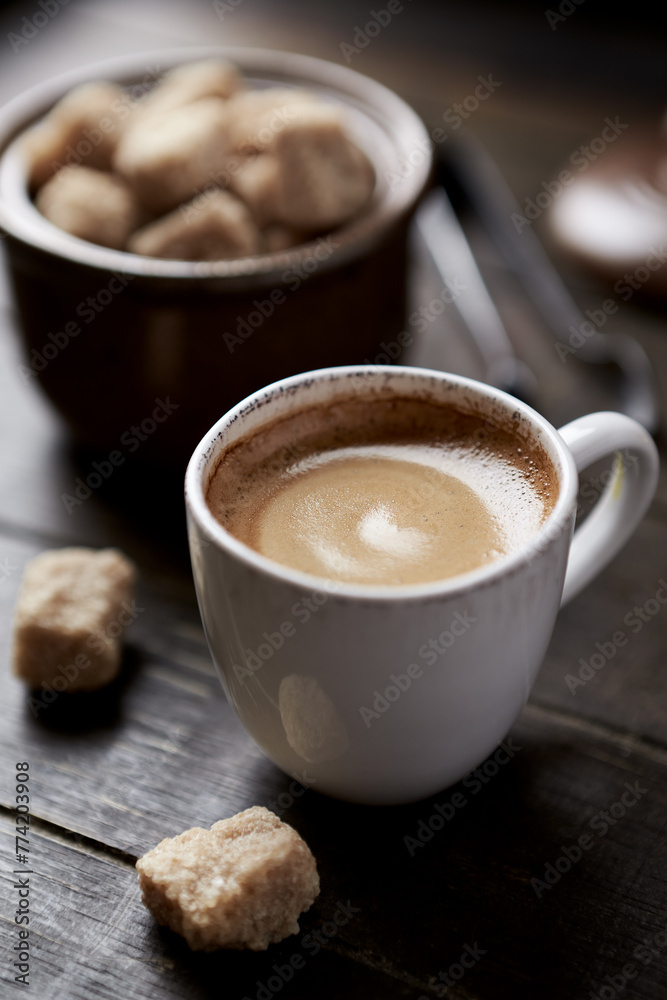 Cup of coffee on rustic wooden background. Copy space. Cup of coffee on rustic wooden background. Copy space.