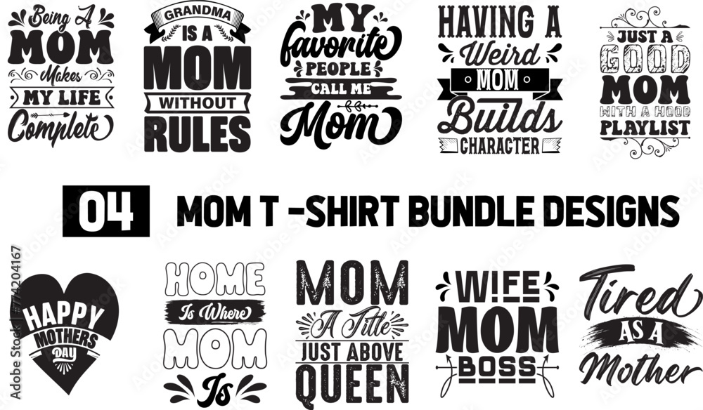 04 Unique Mom Custom Typography Vector t-shirt Bundle Design for Print On Demand. 04 Unique Mom Custom Typography Vector t-shirt Bundle Design for Print On Demand.