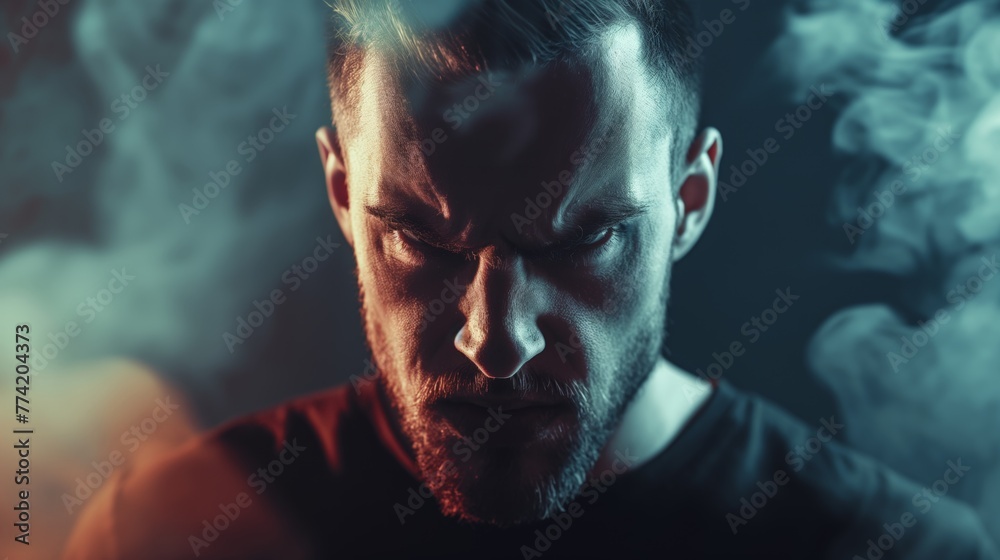 Angry Man Enshrouded in Smoke Stock Photo | Adobe Stock