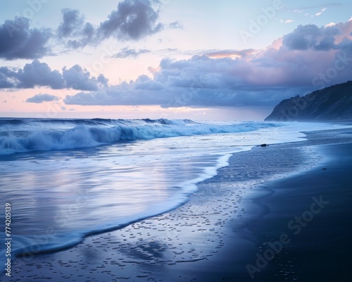 Gentle twilight envelops a peaceful beach