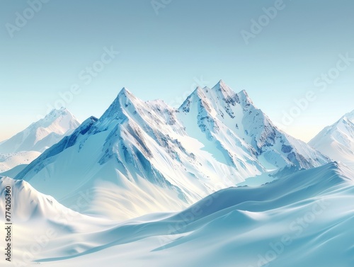 Glistening snow peaks under a clear winter sky photo