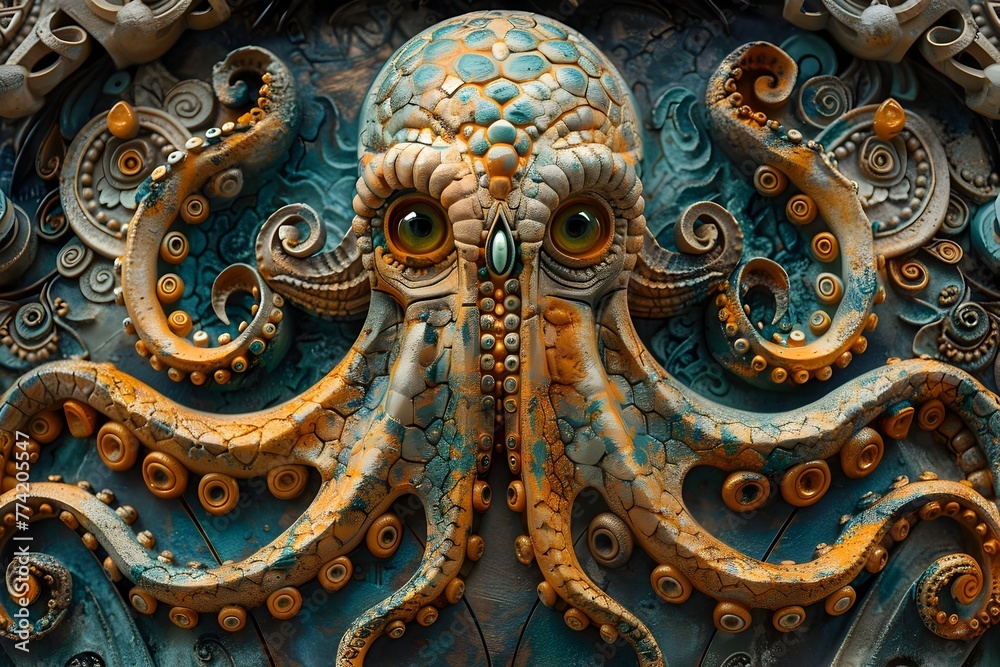 Fantastical Underwater Octopus Creature in Vibrant Digital Art