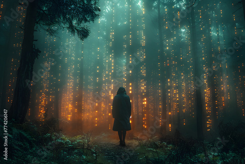 Glowing Silhouette Wandering Through Enchanted Woodland at Dusk © Sweet Mango