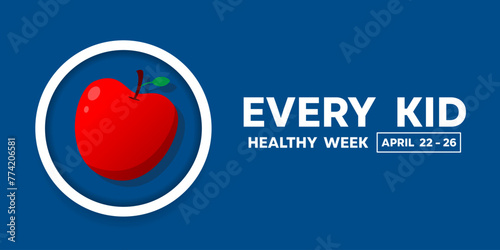 Every Kid Healthy Week. Apple and more. Great for cards, banners, posters, social media and more.  Blue background.