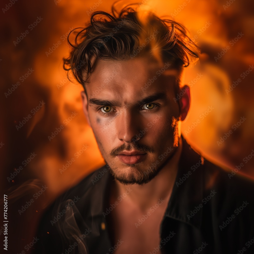 Man with Fiery Eyes and Mysterious Aura Man with Fiery Eyes and Mysterious Aura