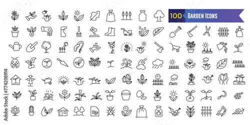 Garden icons set. Set of Garden vector icons for web design. Outline icon collection. Editable stroke.
