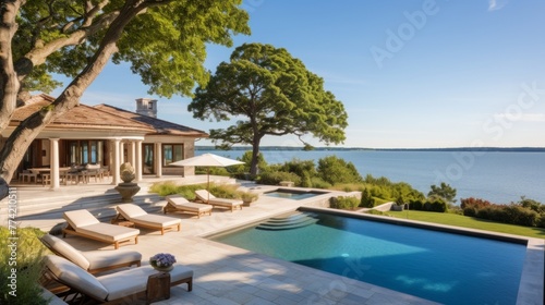 Mediterranean inspired villa with a sprawling garden and a private beach access in the exclusive Hamptons  New York