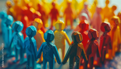 Colorful abstract figures holding hands, symbolizing cooperation and unity in a vibrant community photo