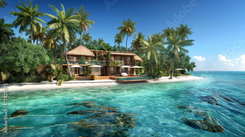 Secret Tropical Island, Luxurious Villas on Turquoise Sea Shore