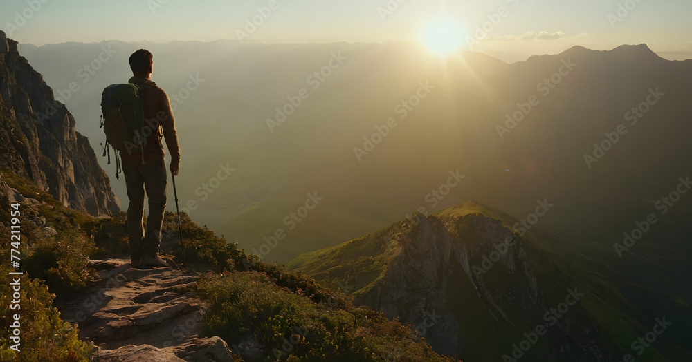 Fototapeta premium Person hiking in the mountains