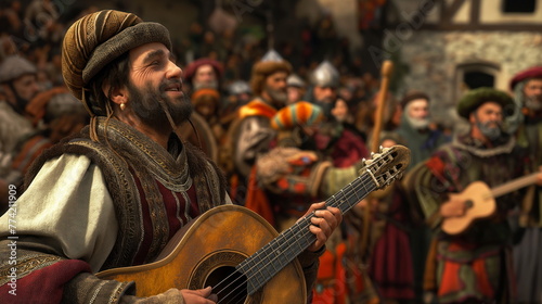 Medieval Bard Entertaining Court with Epic Ballads of Heroes Past