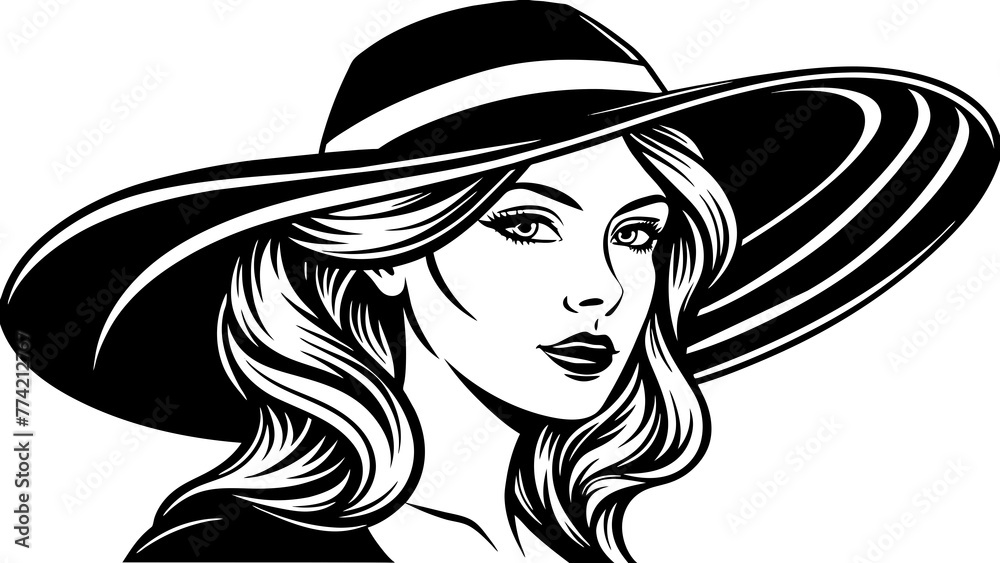 woman-hat-vector--beautiful-woman-profile-wearing woman-hat-vector--beautiful-woman-profile-wearing