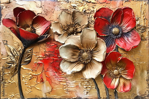 Red anemone blossom oil painting. Beautiful spring flower. © bit24