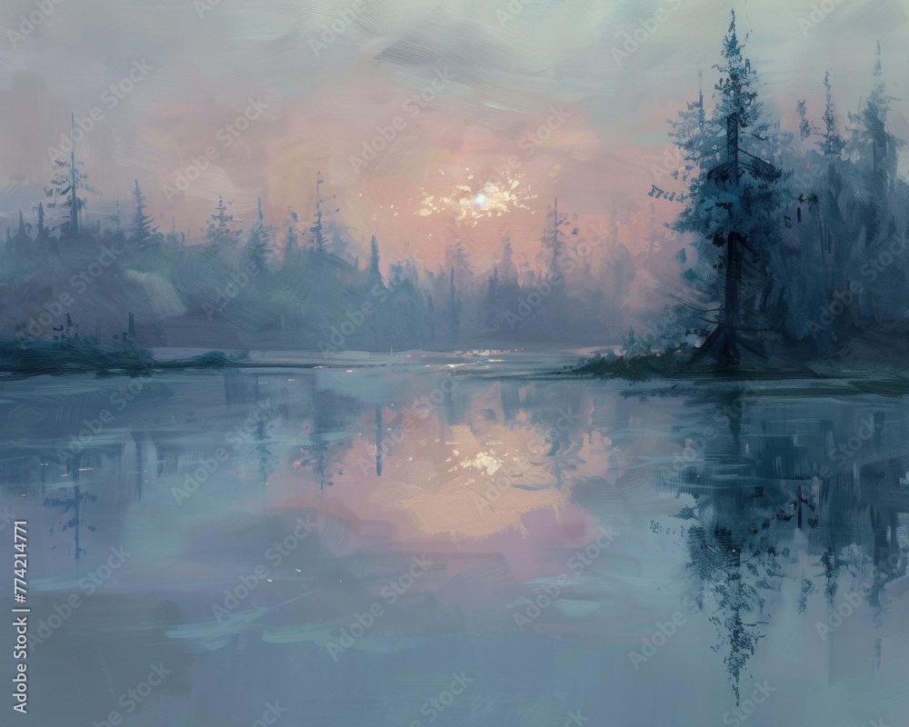 Quiet reflections on a glassy pond under the soft hues of dusk.