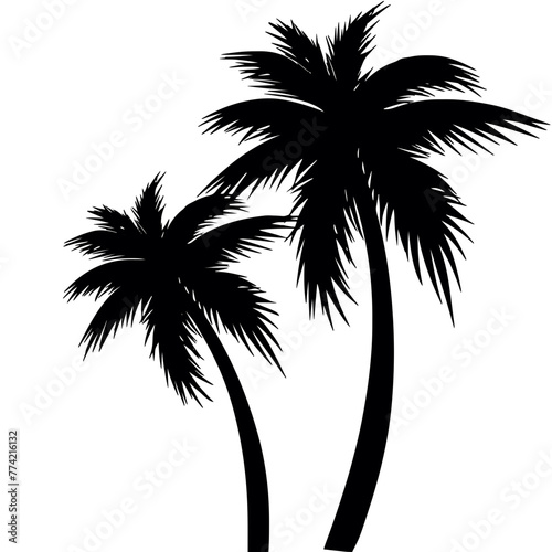 Coconut tree and plam  silhouette vector illustration  beach vibes  