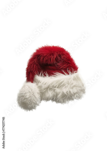 Santa Claus hat on a light transparent background. Christmas element.