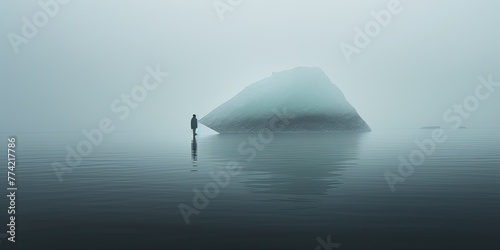 In minimalist style, an iceberg floats peacefully in the ocean, conveying a sense of tranquility and simplicity.
