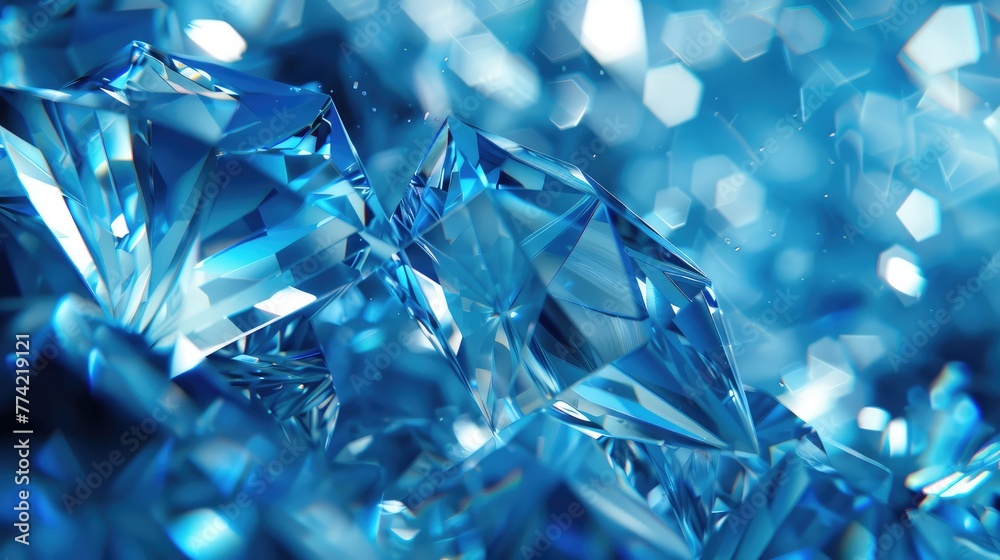 Abstract blue background of crystal refractions