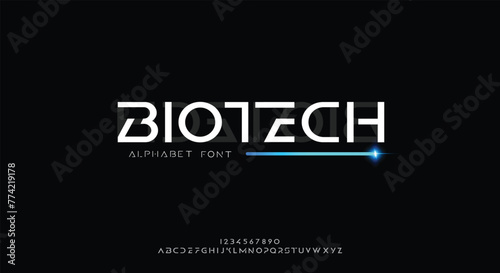 Biotech, an abstract technology futuristic alphabet font. digital space typography vector illustration design