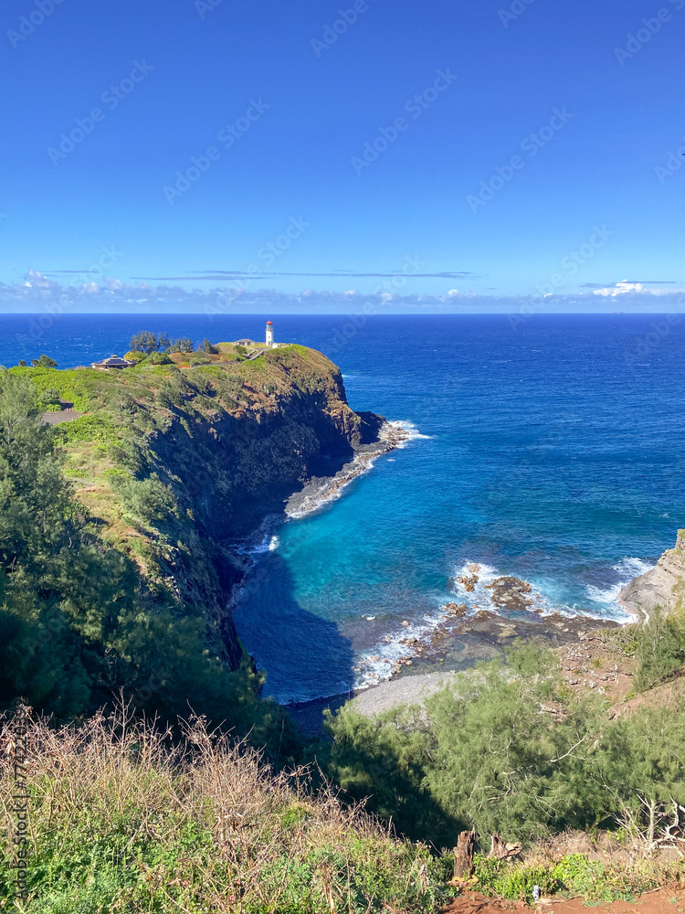 Lighthouse in paradise on coast of Hawaii