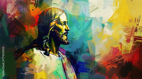 Jesus' face with watercolor painting