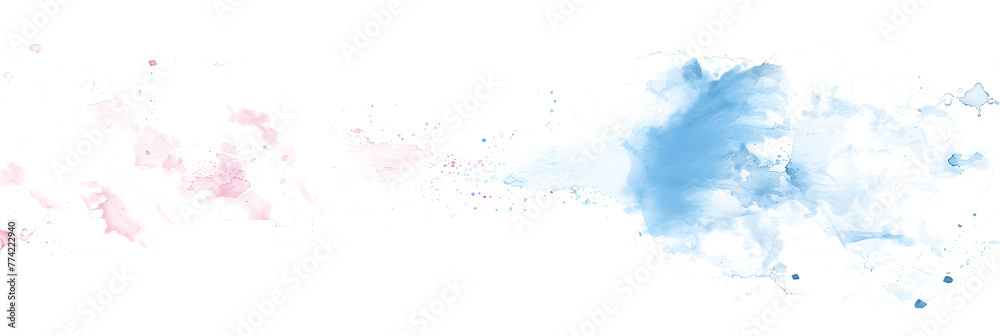 Pastel pink and blue watercolor splatter and spray on transparent background.