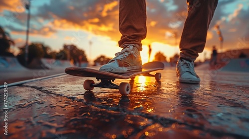 A summer skateboard session in a city park photo