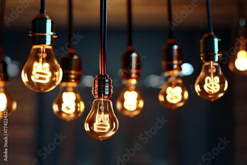 Classic Charm: Group of Incandescent Light Bulbs Elevating Pendant Light Fixtures .Generated AI
