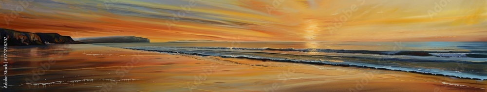 A Painting of a Sunset on a Beach