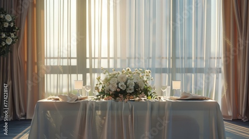 Modern Azerbaijan marriage celebration table concept and home decoration . registry office, newlyweds at the wedding table, couple in love, signed a marriage contract