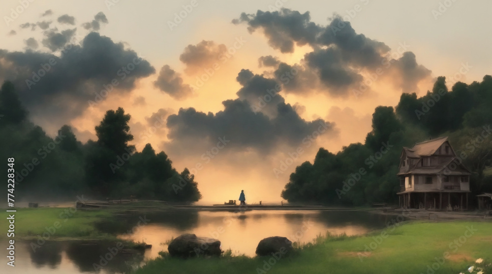 Fototapeta premium Rustic Riverside Retreat