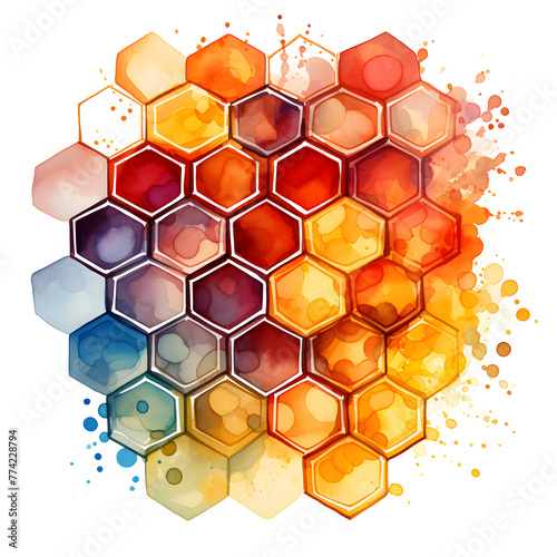 Set of colorful watercolor honey combs illustrations