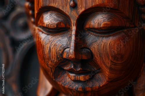 Wooden Statue With Closed Eyes