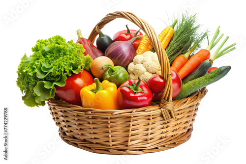 Fresh vegetables and fruits and herb in a basket. 