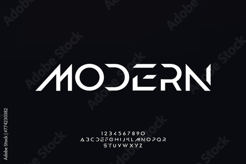 Vector illustration abstract technology font and alphabet. techno effect logo designs. Typography digital space concept.