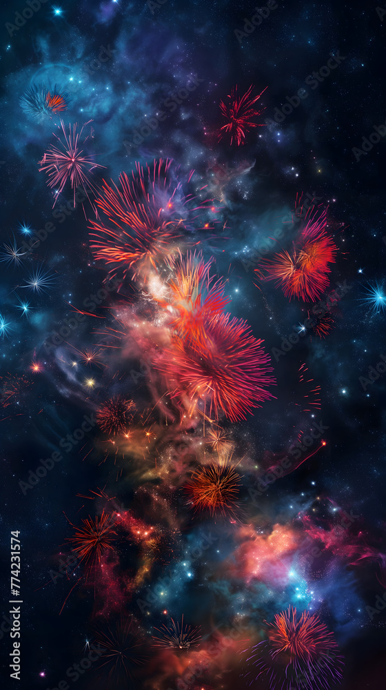 Explosive Bloom of Colors: Cosmic Fireworks in a Nebular Garden