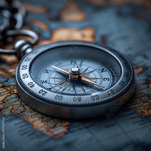 Vintage Compass on Old World Map with Golden Light
