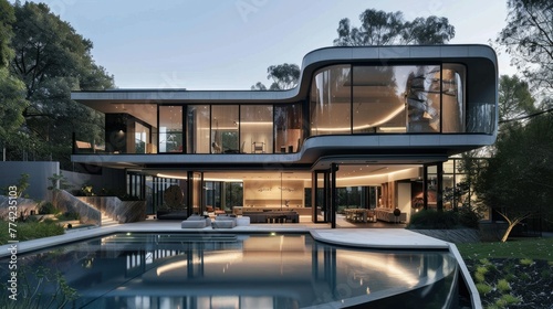 Describe a visual delight of a home design nestled in the bayside of Melbourne, Australia. photo