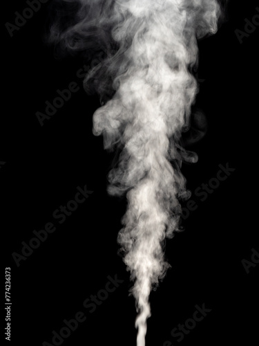 Puffs and curls of white smoke isolated on a black