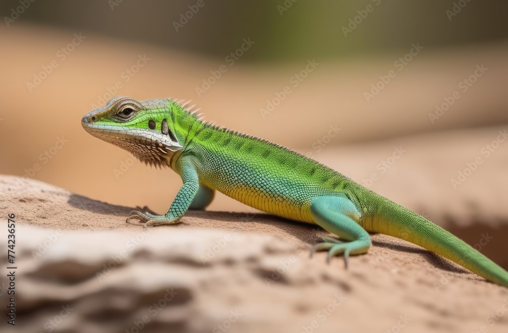 Close-up. Green lizard in the wild